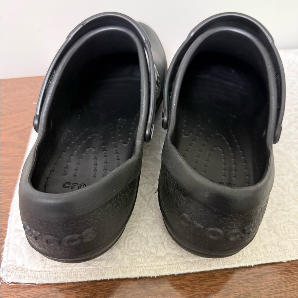 CROCS Black Mules with Decorative White Floral Strap - Picture 6 of 8